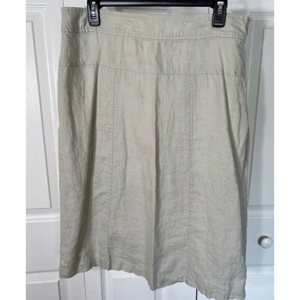 Ellen Tracy Womens Cream 100% Linen Midi Skirt Size 12 With Side Zipper